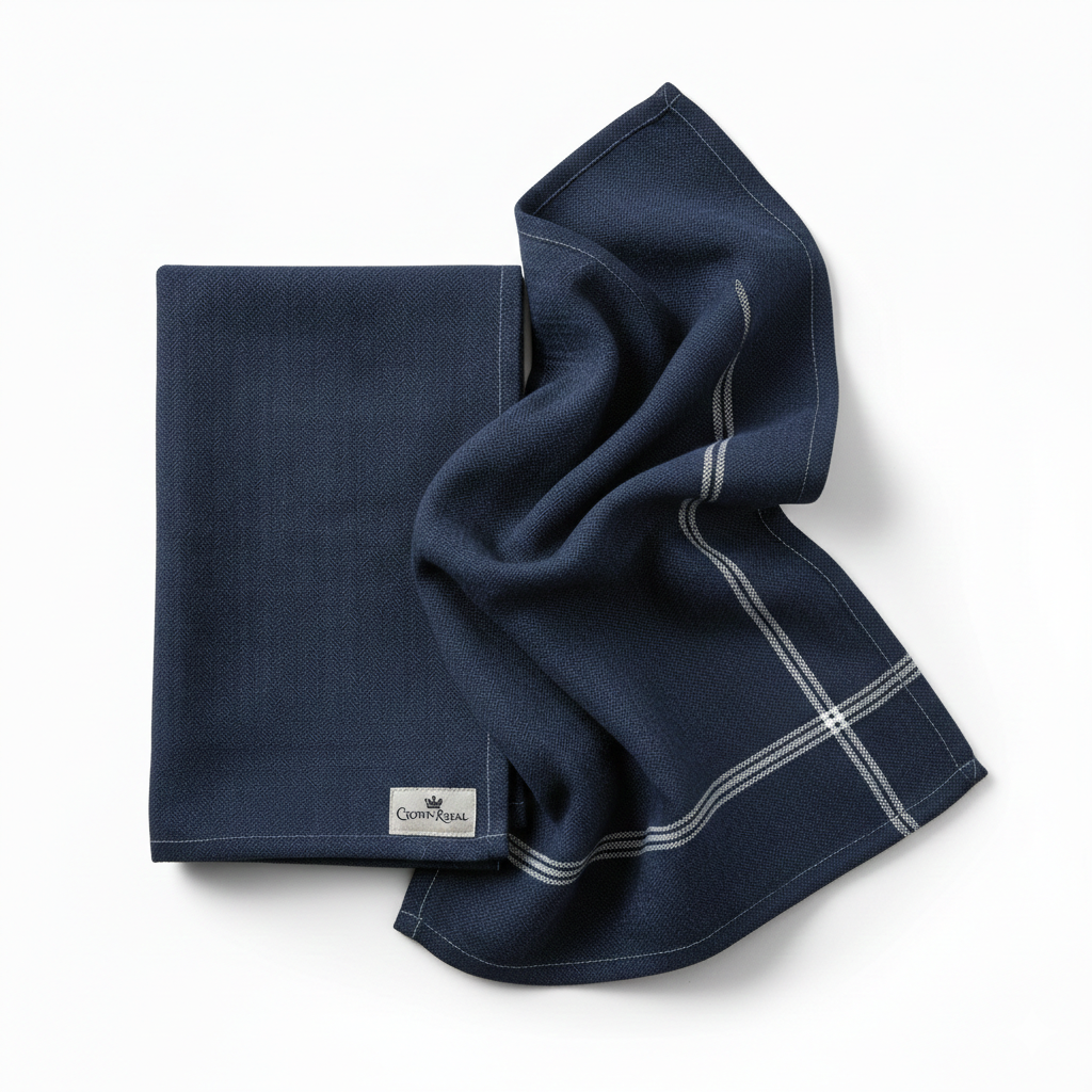 Midnight Navy Herringbone Linen Tea Towel