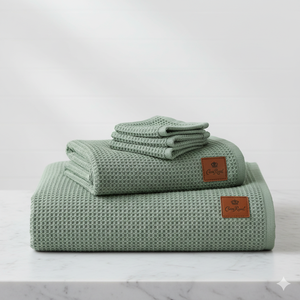 Waffle Weave Organic Cotton Towel Set - Sage Green